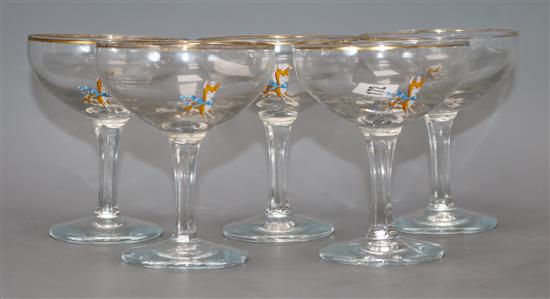 A set of five Babycham glasses